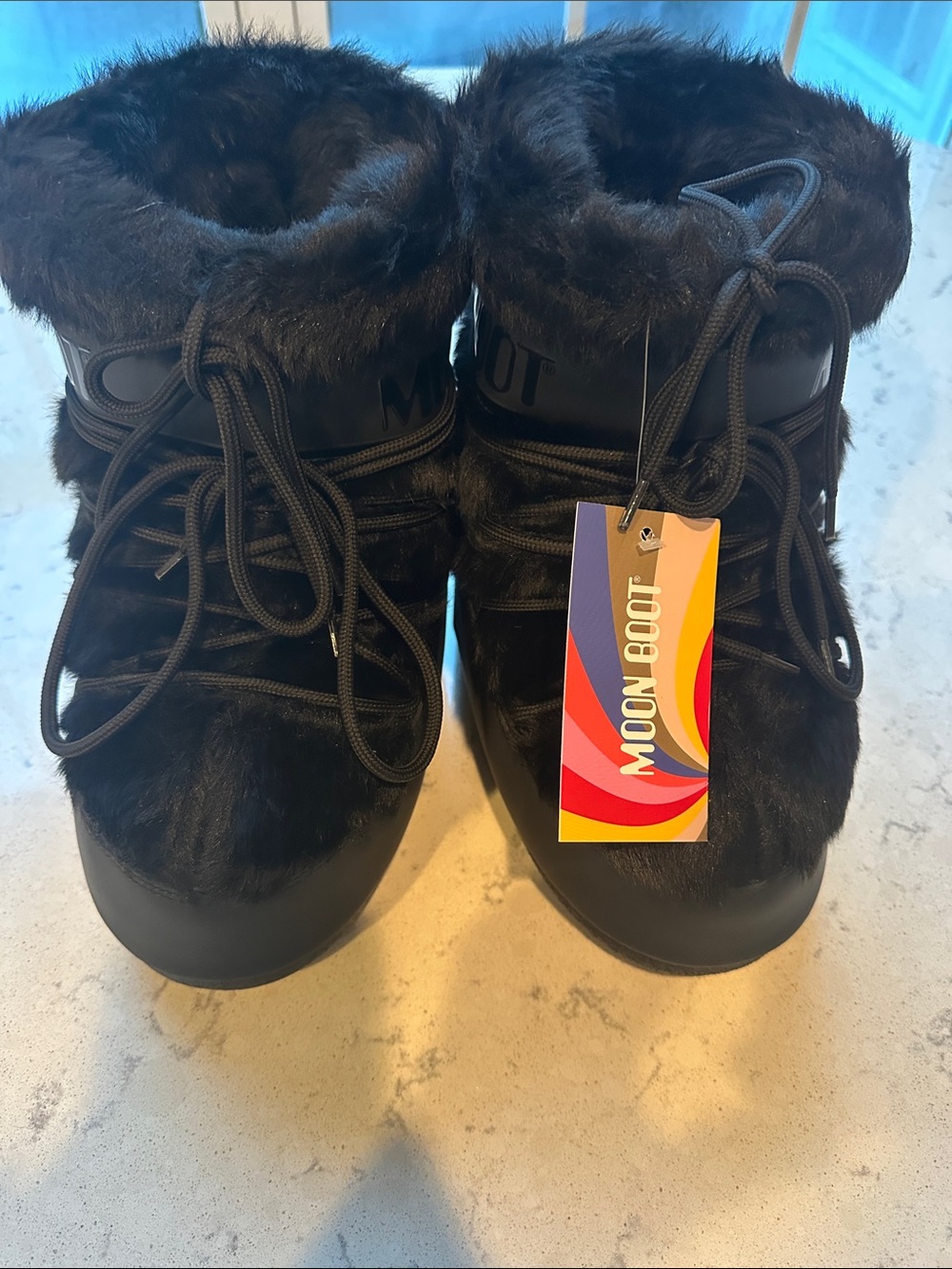 Moon Boot Black Faux-Fur Lace-Up Winter Boots